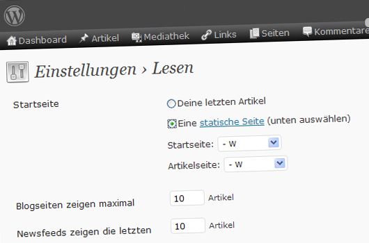 Statische Seite als Homepage.