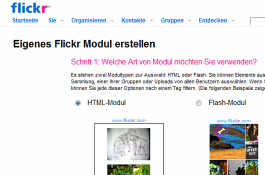 Flickr-Vorschau auf der eigenen Webseite