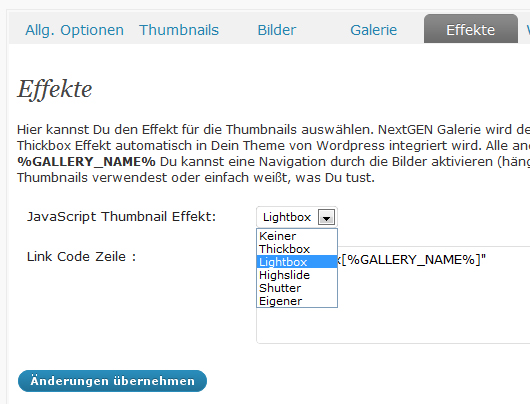 Lightbox-Effekt mit dem NextGEN Gallery WordPress-Plugin