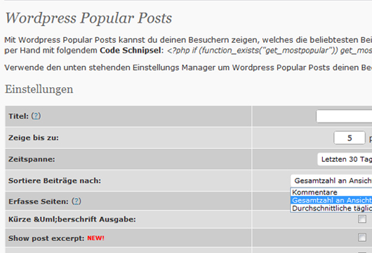 beliebteste Artikel in WordPress