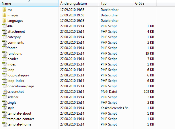 Theme Datei-Struktur in WordPress