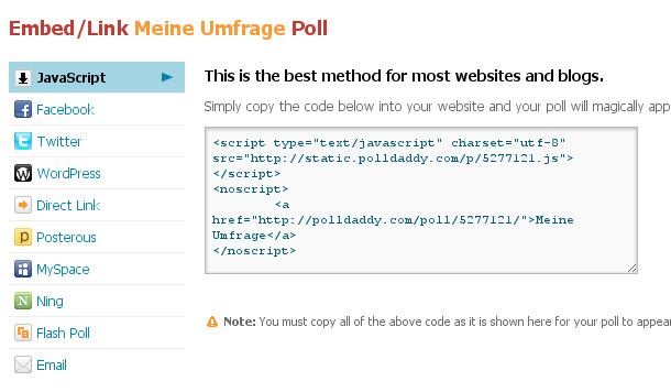 Online-Umfrage mit Polldaddy