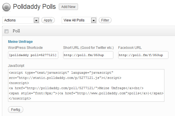 Online-Umfrage mit Polldaddy