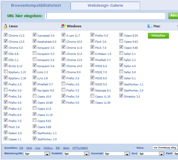 Webseiten Cross Browser Tests