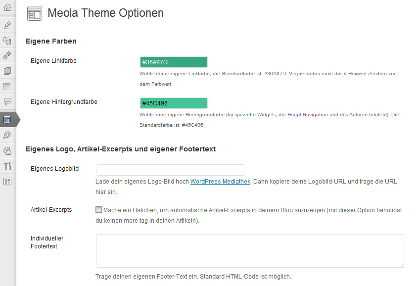 Meola Theme-Optionenseiten