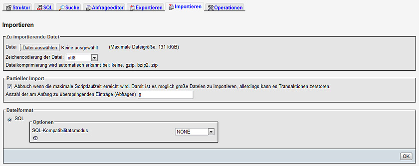 WordPress Datenbank importieren