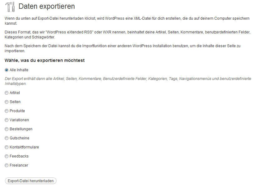 WordPress Daten exportieren