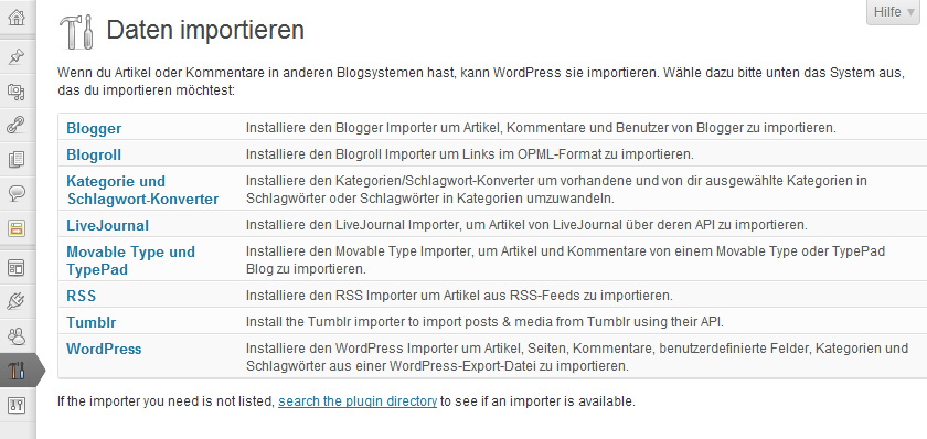 WordPress Importieren-Funktion