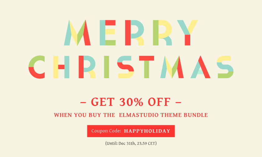 Elmastudio wünscht Frohe Weihnachten mit 30% Rabatt aufs Theme Bundle