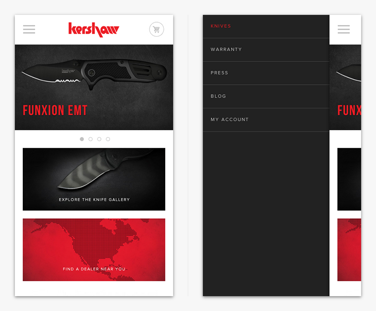 Off Canvas Layout von Kershaw Knifes.