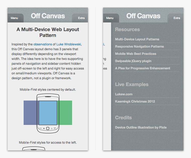 Off Canvas in der Live-Demo.