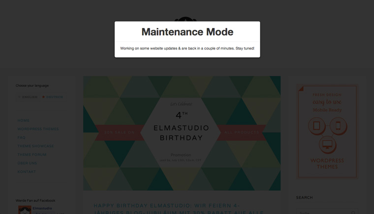 Das Ultimate WordPress Maintenance Mode Plugin im Einsatz.