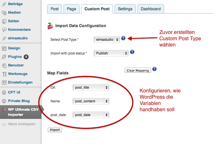 Import einer csv-Datei in WordPress mit Hilfe des Plugins  WP Ultimate CSV Importer 