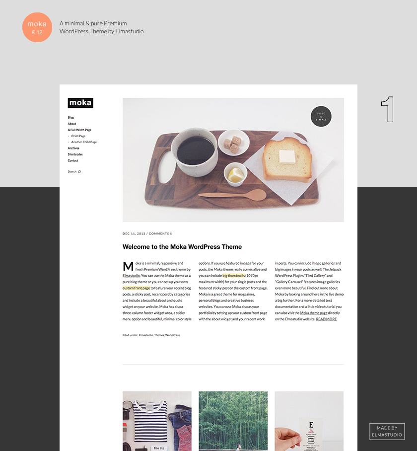 Moka: Das neueste minimalistische, responsive Premium WordPress Theme von Elmastudio