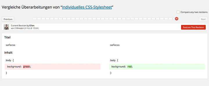 CSS Revisionen im Jetpack Custom CSS Feature.