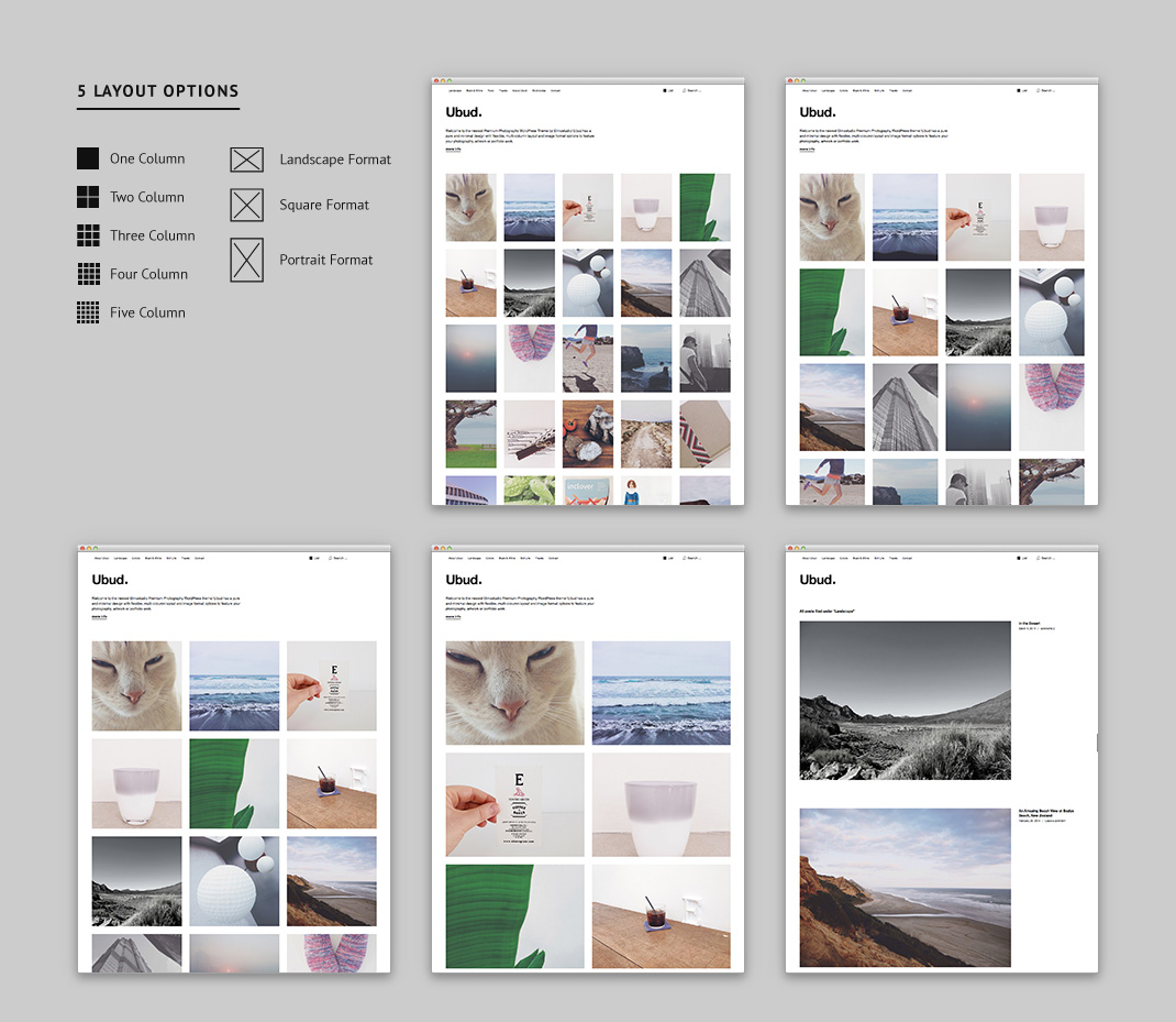 You can choose between five different grid layouts and three image formats.