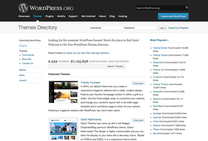 Free-Themes Verzeichnis bei WordPress.org.