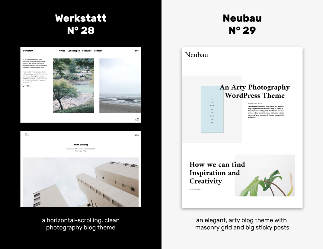 Werkstatt und Neubau: Zwei neue WordPress Blog-Themes für Fotografie-Fans