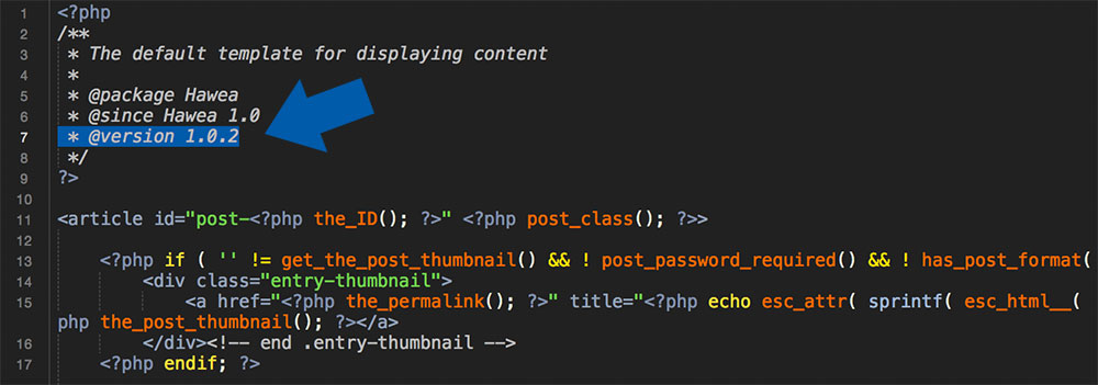 The version number in a theme file of the parent theme.