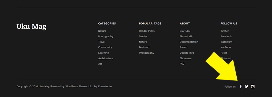 The Uku social icons menu in the footer.