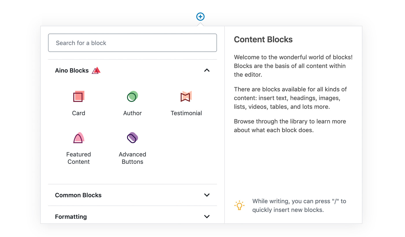 WordPress Editor Blocks Aino