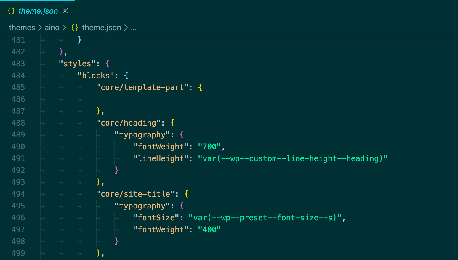 Per block settings in the theme json file.